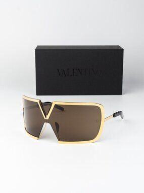Valentino Women Sunglasses Titanium Gold Brown AR Mask V-ROMASK VLS-120B 146